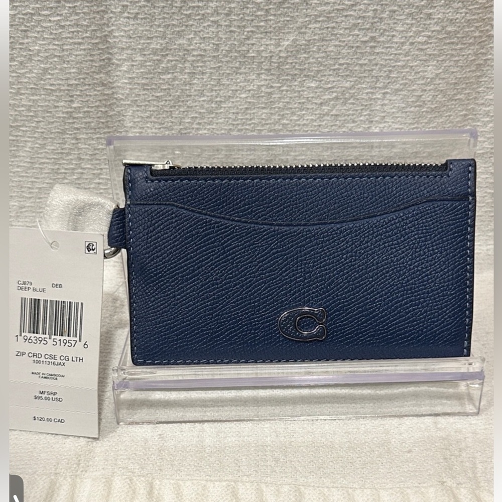 Coach Deep Blue Leather Zip Card Case